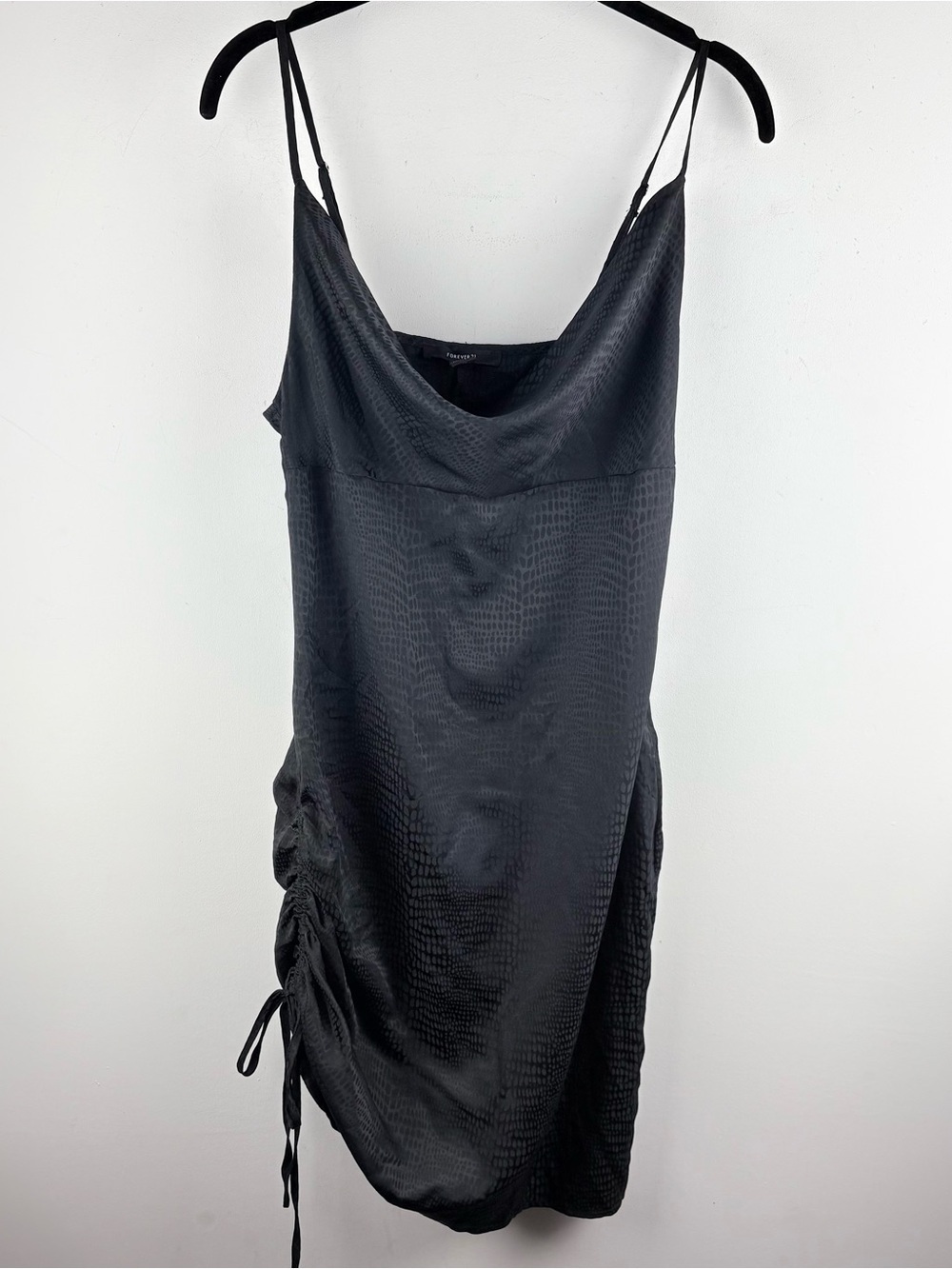 Womens Snakeskin Black Satin Cowl Neck Dress Cinched Side Evening Cocktail Small